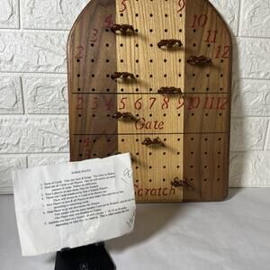 Vintage Wooden Horse Racing Game Board • Handmade • 11 Horses • Folk Art